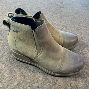 A- cute Sorel Evie Pull-On Waterproof Wedge Ankle Boots NL3816-242 Brown 8.5